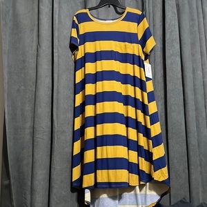 LULAROE Carly Large Hi/Low Dress. Navy and Mustard.